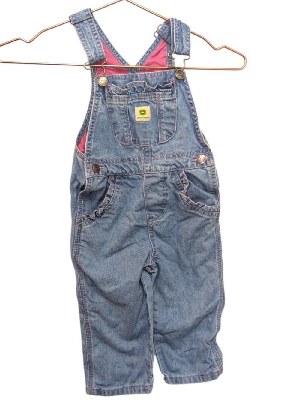 John Deere Kids Toddler Overalls Size 2T Blue and Pink Girls Denim Coveralls